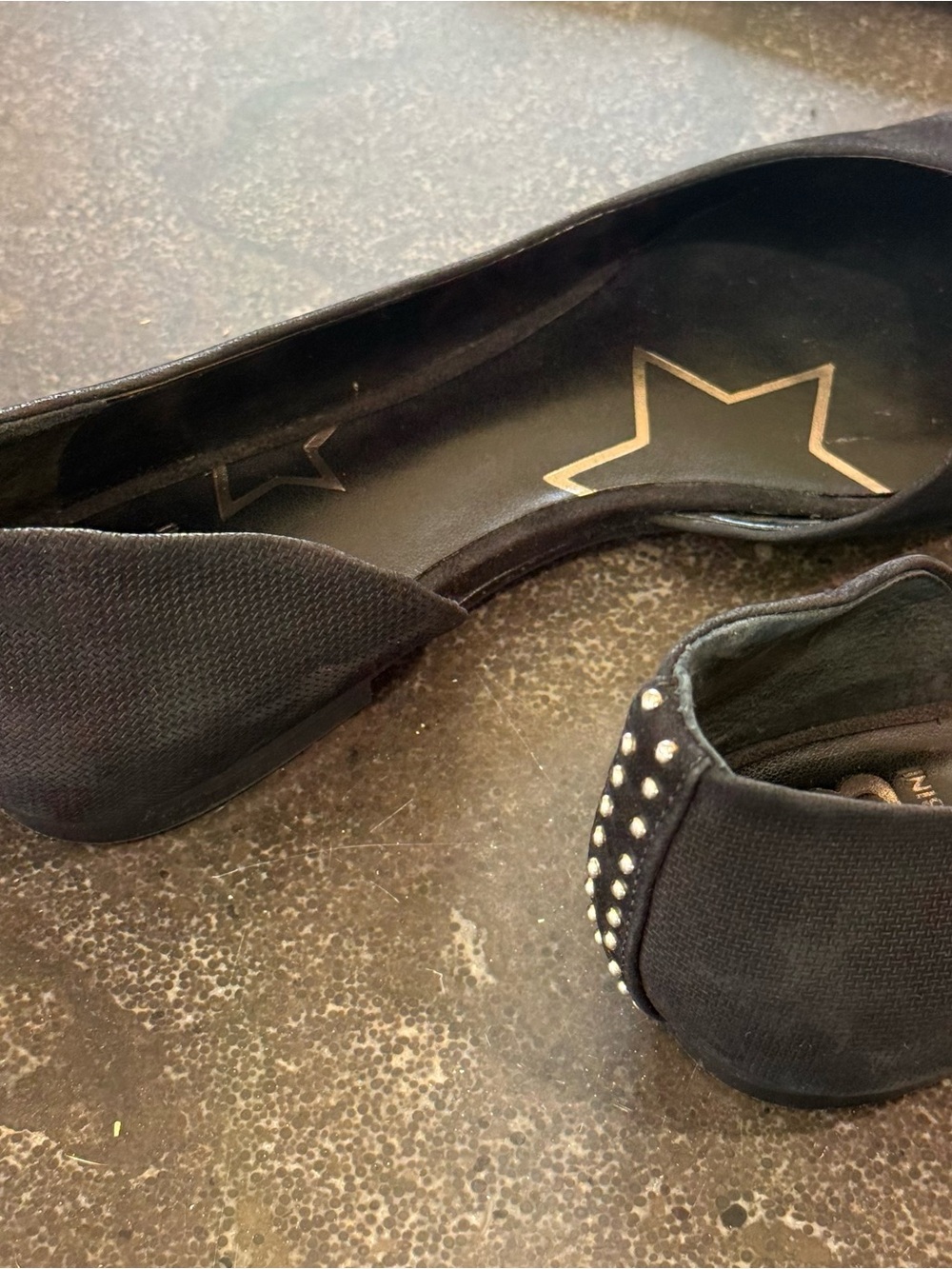 Gianni Bini Black Pointed D'Orsay Flats with Silver Stud Heel - Picture 7 of 11